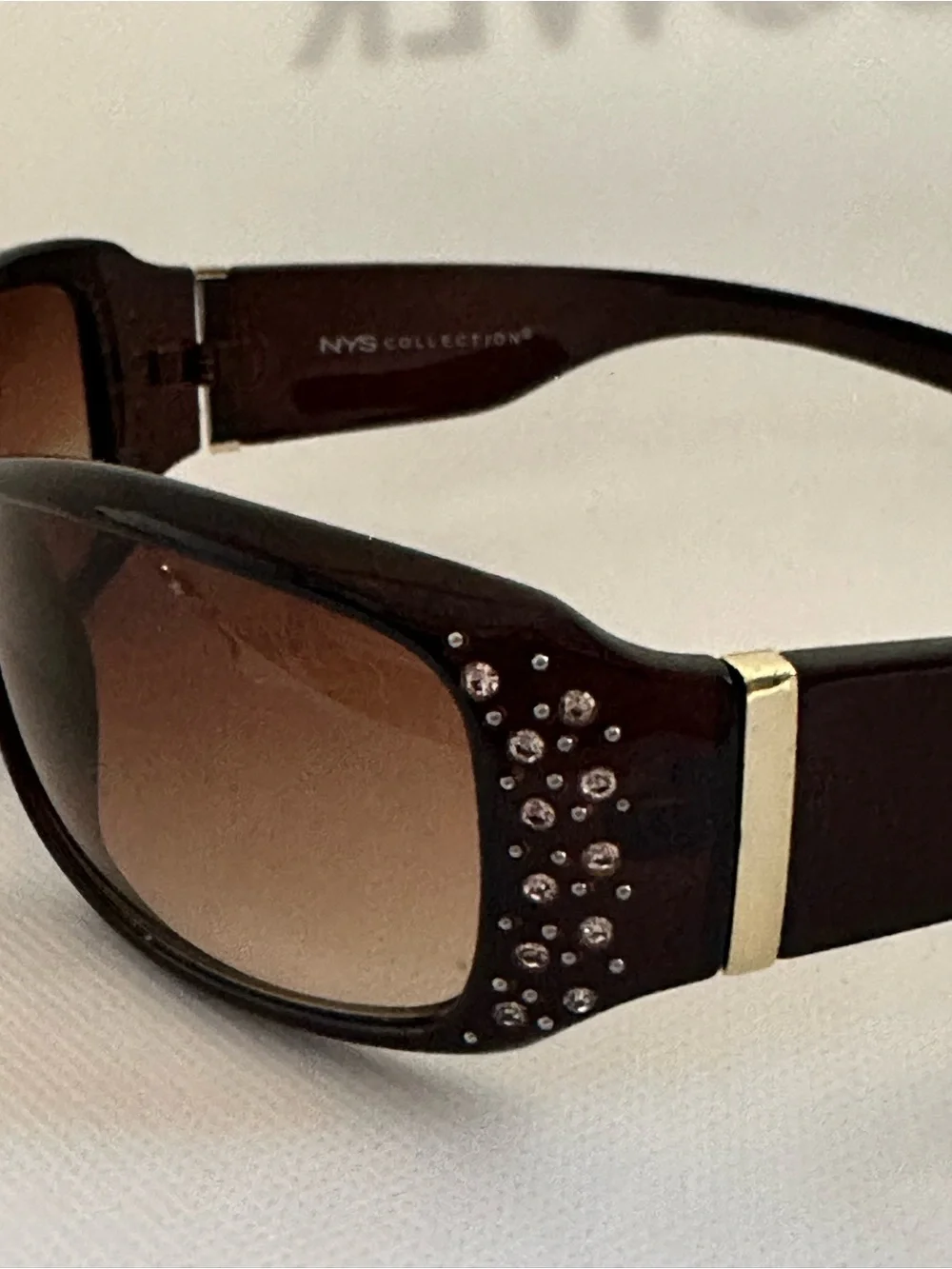 NYS Collection Brown Sunglasses with Rhinestone Detailing